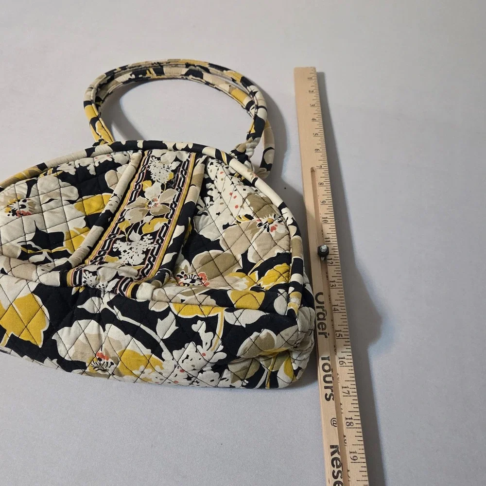 Vera‎ Bradley Alice Frame Bag Shoulder Black Yellow Floral Quilted Kiss Lock